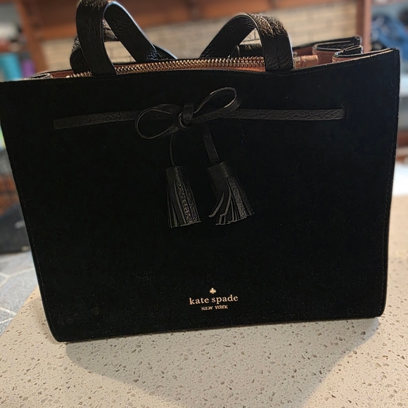 Kate Spade Black Suede Tote with Tassel Detail - Picture 4 of 7